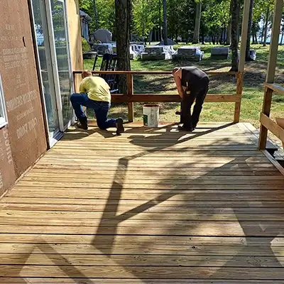 Workers installing new deck